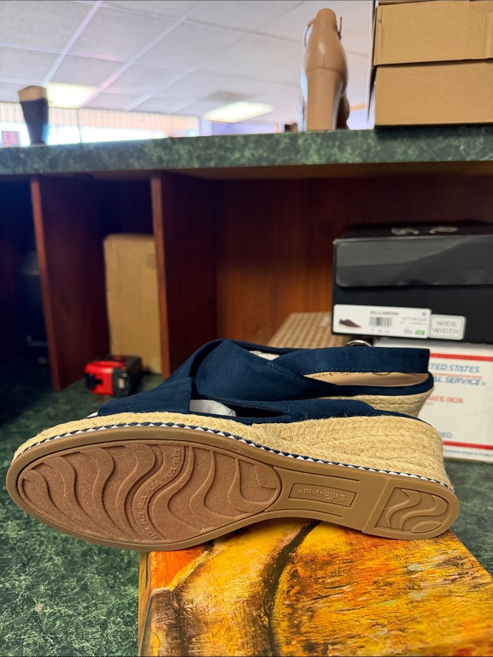 Bella Vita Navy Suede Crisscross Espadrille Wedges (Extra Wide) - Picture 4 of 4